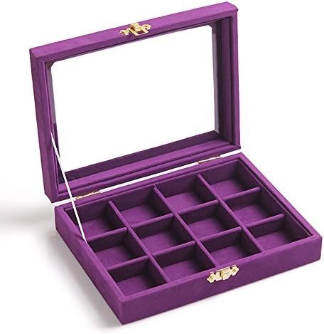 CHENSHI Portable Jewelry Ring Display Box,Organizer Storage Container with Adjustable Dividers (purple)