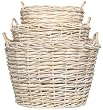 Country Wicker Oval Basket with White Chalked Stain Set of 3 - L=22"x18"x14.5"H