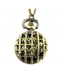 Youyoupifa Wholesale 5pcs/lot Bronze Bamboo Openwork Cover Stylish Retro Design Quartz Pocket Watch NBW0PP7146-CO3