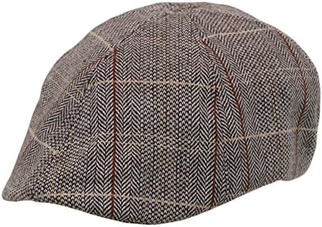 Men's Duckbill Herringbone Wool Tweed Newsboy Ivy Cabbie Golf Caps Hat (Plaid Camel)