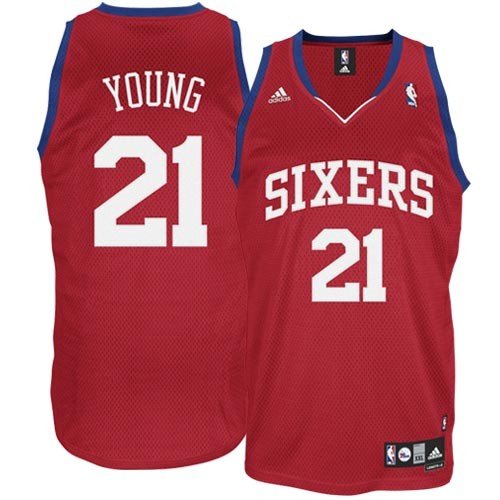 adidas Philadelphia 76ers #21 Thaddeus Young Youth Red Swingman Basketball Jersey (Large)
