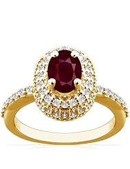 14K Yellow Gold Oval Cut Ruby Ring With Sidestones
