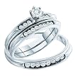 14k. WHITE GOLD 0.40CTW DIAMOND FASHION TRIO SET " Size 7 For Her Size 10 For Him "