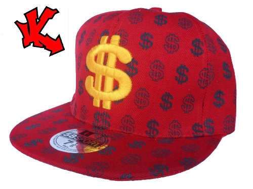 New Dollar Flat Peak Red Fitted Baseball Cap 7 1/8″