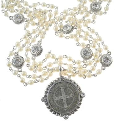 Cheap Girls Jewelry Virgins Saints and Angels San Benito Mono Magdalena Silver Pearl with Clear For Sale