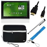 GTMax Black Neoprene Double Zipper Case + Clear LCD Screen Protector + Gold Plated HDMI to Micro HDMI Cable + Silver Universal Stylus + Blue Universal Belt Clip for Acer Iconia A500 Tablet Tablet