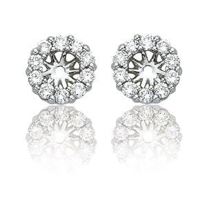 14k White Gold Diamond Earring Jackets for 1/2 Carat Stud Earrings (1/2 cttw, I-J Color, I1-I2 Clarity)
