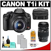 Canon EOS Rebel T1i 15.1MP Digital SLR Camera (Black) with Canon EF-S 18-55mm IS + Tamron 70-300mm Macro Lens + (2) LP-E5 Battery Packs + Case + Accessory Kit