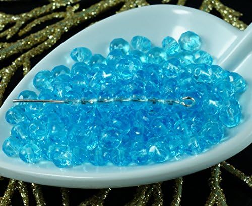 Aqua Blue Turquoise Clear Czech Glass Faceted Rondelle Beads Rondelles Fire Polished 5mm x 3mm 50pcs