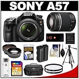 Sony Alpha SLT-A57 Translucent Mirror Technology Digital SLR Camera Body & 18-55mm Lenswith 55-200mm Lens + 32GB Card + Battery + Filters + Case + Tripod + Remote + Tele/Wide-Angle Lens Kit