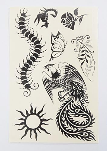 Black Tattoos Fashion Henna Jewelry Body Art Tattoos Fashion Henna Jewelry Body Art Tattoos Bracelet Patterns Fashion Temporary Tattoo Sticker Waterproof Removable Pack Of 4 (Sun Symbol)