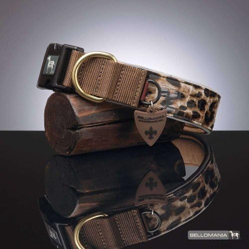 BELLOMANIA Vegan Leather Dog Collar, X-Large, Leopard, Taupe