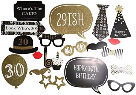 30th Birthday - Adult Birthday Photo Booth Props Kit -Gold - 20 Count