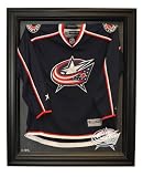 Columbus Blue Jackets Hockey Jersey Display Case, Cabinet Style with Black Finish Frame