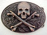 Retro Copper Jolly Roger Skull & Crossbones Belt Buckle