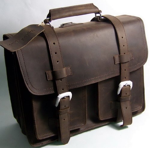 Full Grain Leather Briefcase Backpack Bag Tote L02B Dark Brown