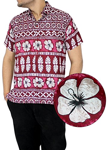 La Leela Hawaiian Shirt ALOHA Men Short Sleeve Front-Pocket Beach Button Down
