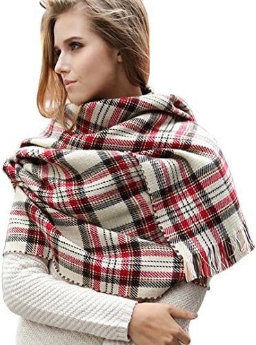 YiKaiSu Korean Style Double-sided Plaid Scarf With Houndstooth Large Wram Wrap Women Beige