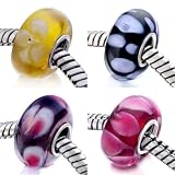 Pugster 4 Pc Glass Beads 925 Sterling Silver Jewelry Fits Pandora Charm Bracelet