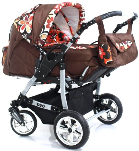 ADBOR Twin Pram DUO No.46 brown / orange flower ADBOR Twin Pram DUO No.46 brown / orange flower