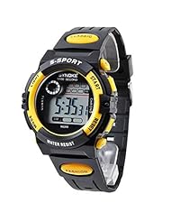 Unisex Functional Digital LED Alarm Day Date Sports Rubber Wrist Watch Yellow