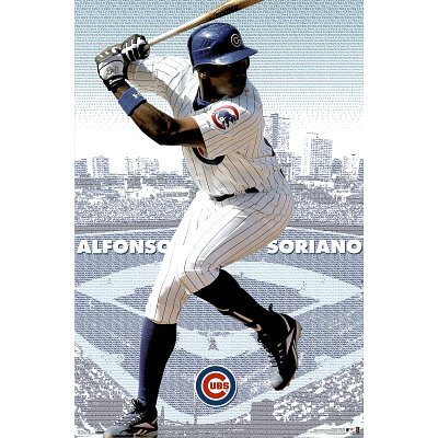 Professionally Framed Chicago Cubs (Alfonso Soriano) Sports Poster Print - 22x34 with RichAndFramous Black Wood Frame
