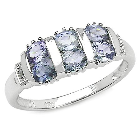 1.05 Carat Genuine Tanzanite & Diamond Silver Ring