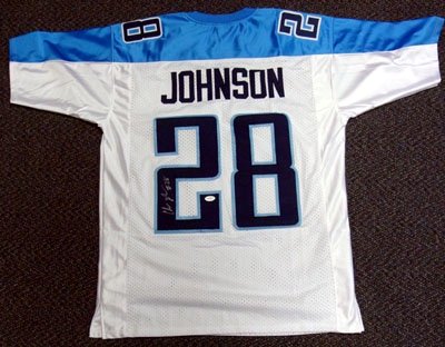 Chris Johnson Autographed/Hand Signed Tennessee Titans White Jersey JSA