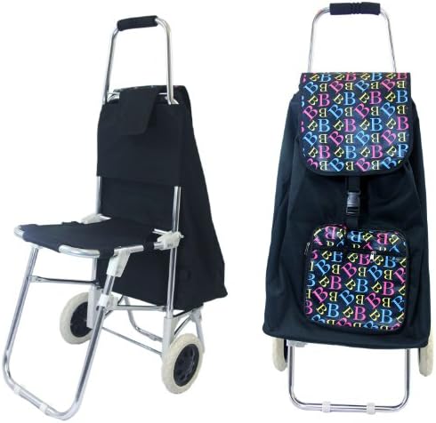 Shopping Trolley Cart Folding Seat Black Compact Lightweight Eco Friendly, Gift