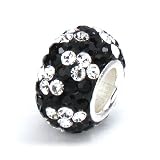 Bella Fascini Black & Clear Crystal Clusters Pave Bead Charm, Made with Swarovski Crystal Elements, Solid Sterling Silver Slide-On Core European Charm