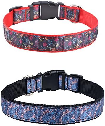 Gopaw 2 pcs/set Circle & Hollow Stars Personalize Adjustable Holiday Classic Nylon Dog Pet Collar Large 15-21inch