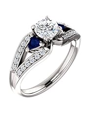 10K White Gold Round Cut Diamond and Sapphire Ring -- LIFETIME WARRANTY