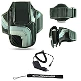 Black Adjustable Deluxe Sportband / Workout Armband with Adaptable Neck Str ....
