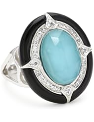 Badgley Mischka Fine Jewelry White Diamonds Oval Turquoise Doublet and Special Cut Onyx Ring, Size 7