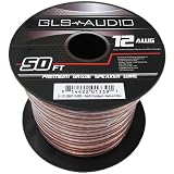GLS Audio Premium 12 Gauge 50 Feet Speaker Wire - True 12AWG Speaker Cable 50ft Clear Jacket - High Quality 50' Spool Roll 12G 12/2 Bulk