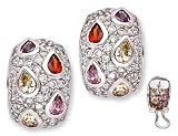 Sterling Silver CZ Big Tear Colored Stones Set Into A Dome Style Earring