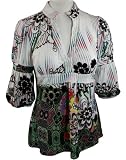 Boho Chic 3/4 Raglan Sleeves, V-Neck Mock Collar, Banded Waist Fashion Top - Floral Striped