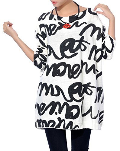 ELLAZHU Women Baggy Doodles Letter Knit Pullover Dress Onesize SZ61