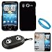 Black Durable Protective Rubberized Crystal Hard Case Cover for AT&T Wireless New HTC Inspire 4G Android Smart Phone + Mirror Screen Protector + Includes Black Portable Multi Purpose Case with Built in Audio Speakers + SumacLife TM Wisdom Courage Wristband