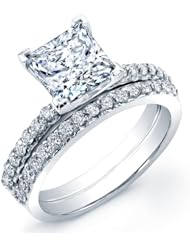 certified 1.95 ct princess cut diamond wedding engagement anniversary bridal ring set band