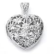 Solid Sterling Silver Rhodium Plated Heart Shape Locket with a Single Round Cubic Zirconia Stone.