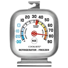 Cook Rite, 90302, Refrigerator/Freezer Thermometer, Stainless Steel