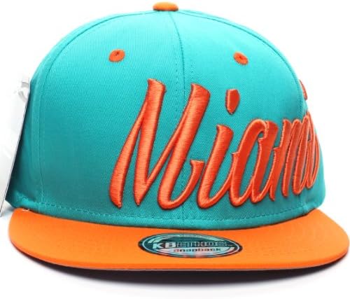 Miami Flat Visor Bill Blinde Side Snapback Hat Cap Teal Orange