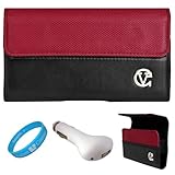 Red & Black Portola Leather Carrying Holster with Fixed Belt-Clip and Magne ....