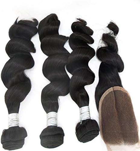 LaNova Beauty Brazilian Curly Weave,Loose Wave Hair Extention 4pcs 12inch and 1pc Lace Closure (4*4) 10inch,Natural Color,5pcs/lot,