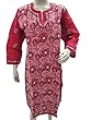 Long Dress Red White Chikan Embroidered Cotton Kurti Tunic