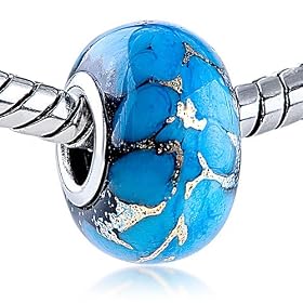 Blue Inner Screw Translucent Charm Murano Glass Bead Fits Pandora Bracelet