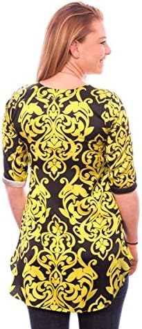 Uziicollection Women's Magnificent Printed Pure Silk Top Long Tunic Kurti, X-small , Yellow & Black