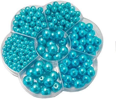400+pcs Luster Glass Pearl Round Beads Assorted Sizes Lot / Jewelry Making Beads (Turquoise )