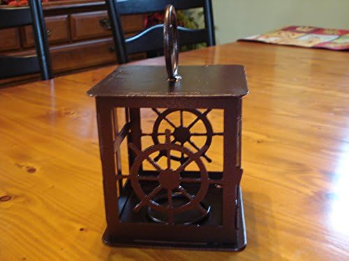 Ship Wheel Steel Candle Lantern (Copper Vein)